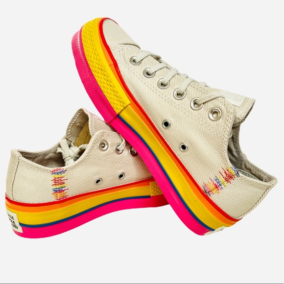Converse Women's Sneakers in Cream with Rainbow Soles - Picture 7 of 13